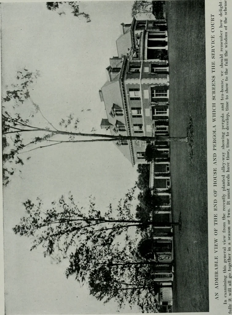 An illustration from American country houses of to-day; an illustrated account of some excellent houses built and gardens planted during the last few years, showing unmistakable influence of the modern trend in ideals architectural, 1915, leaf 215