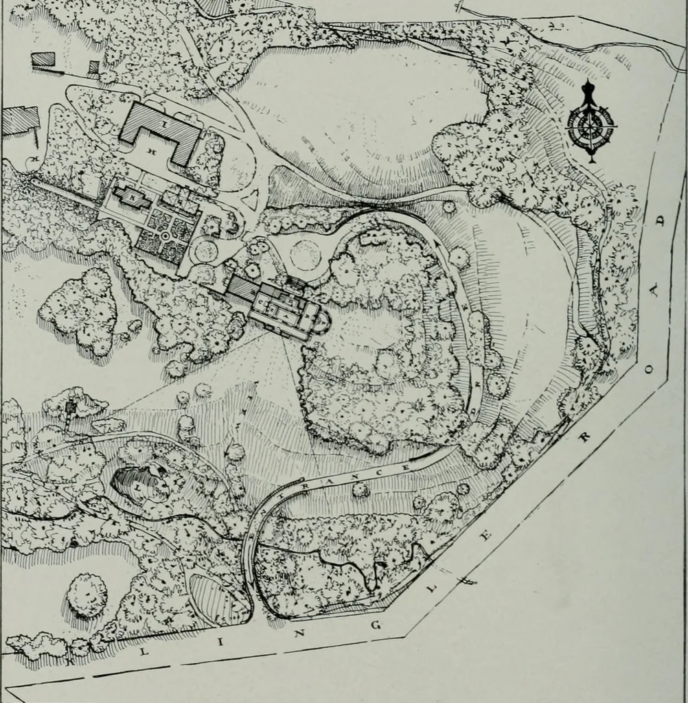 An illustration from American country houses of to-day; an illustrated account of some excellent houses built and gardens planted during the last few years, showing unmistakable influence of the modern trend in ideals architectural, 1915, leaf 239