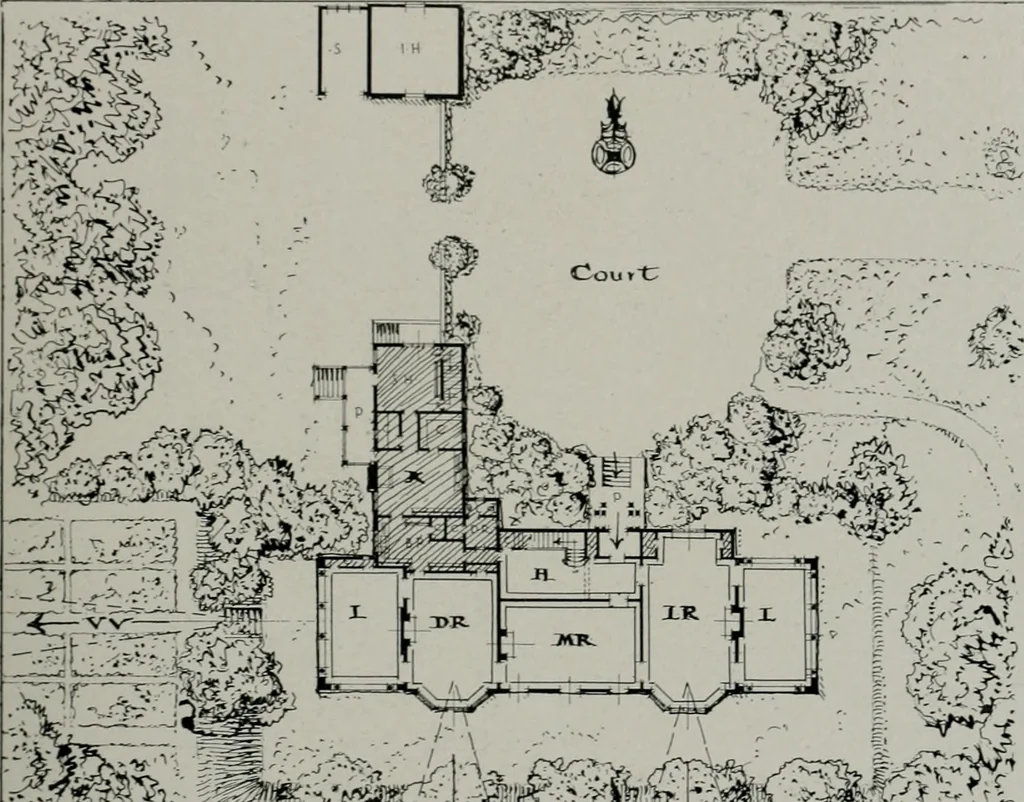 An illustration from American country houses of to-day; an illustrated account of some excellent houses built and gardens planted during the last few years, showing unmistakable influence of the modern trend in ideals architectural, 1915, leaf 296