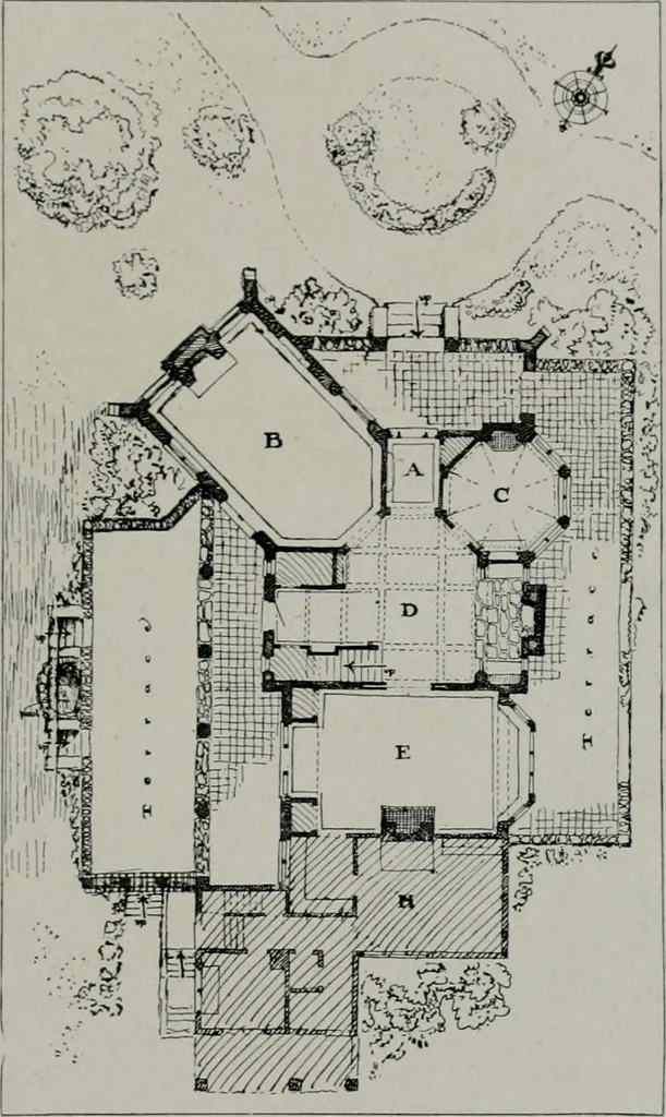 An illustration from American country houses of to-day; an illustrated account of some excellent houses built and gardens planted during the last few years, showing unmistakable influence of the modern trend in ideals architectural, 1915, leaf 322