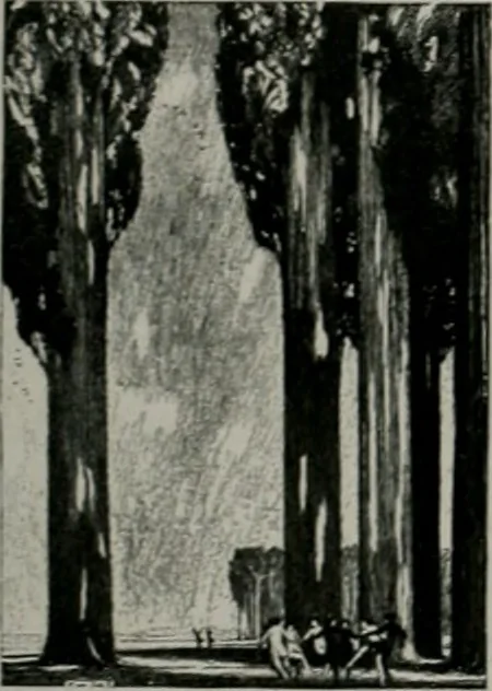 An illustration from American country houses of to-day; an illustrated account of some excellent houses built and gardens planted during the last few years, showing unmistakable influence of the modern trend in ideals architectural, 1915, leaf 340