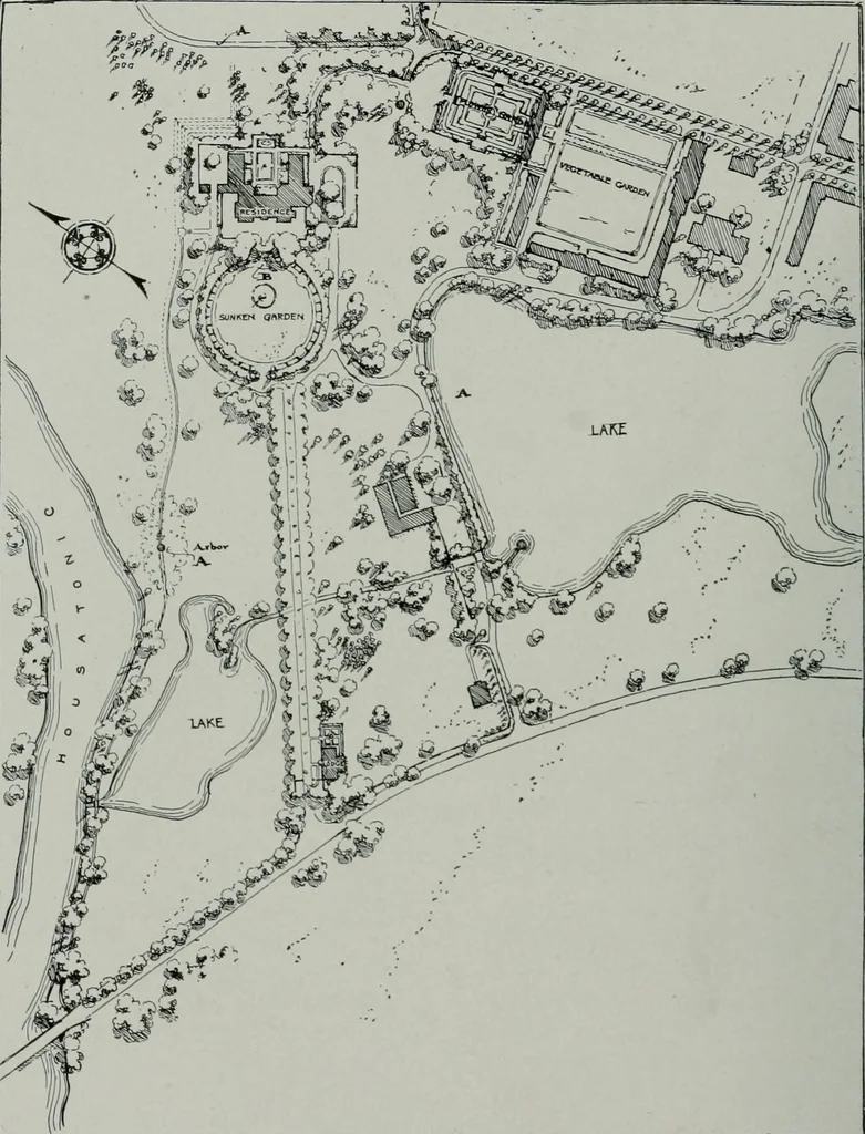 An illustration from American country houses of to-day; an illustrated account of some excellent houses built and gardens planted during the last few years, showing unmistakable influence of the modern trend in ideals architectural, 1915, leaf 351