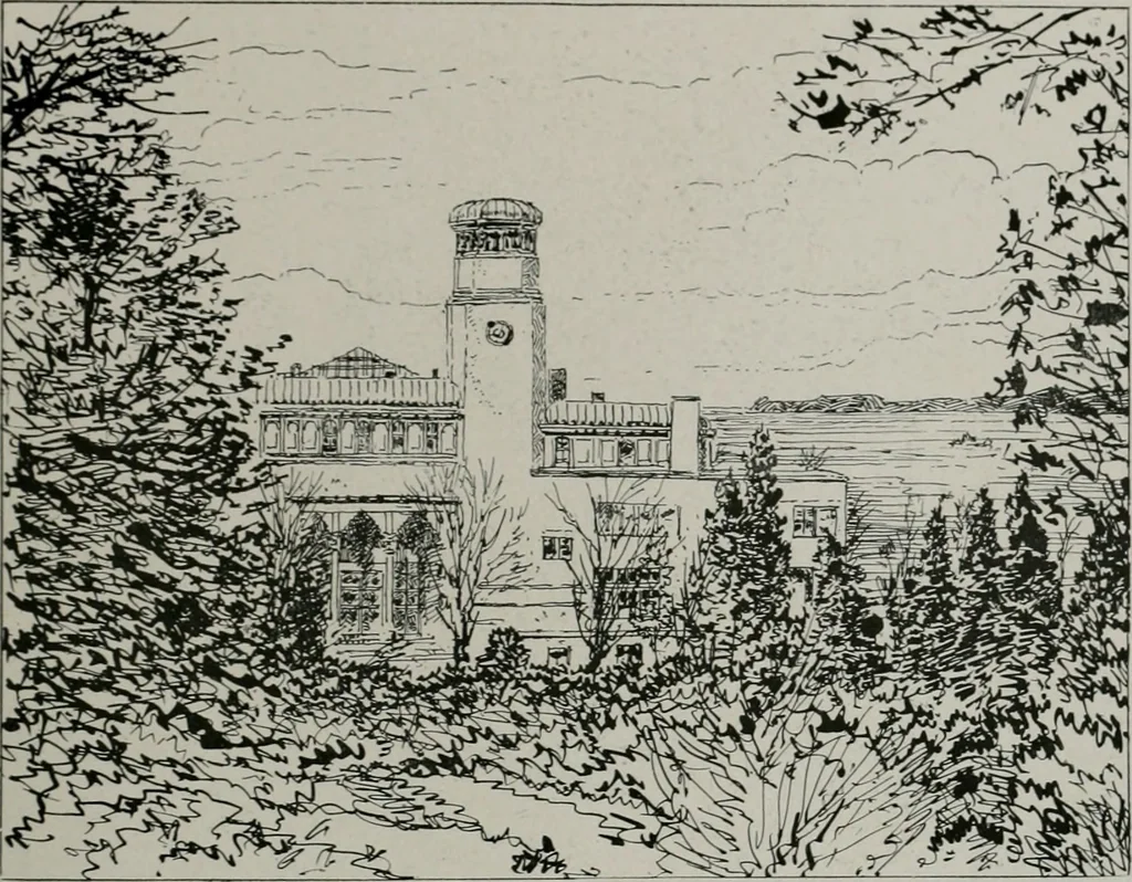 An illustration from American country houses of to-day; an illustrated account of some excellent houses built and gardens planted during the last few years, showing unmistakable influence of the modern trend in ideals architectural, 1915, leaf 406