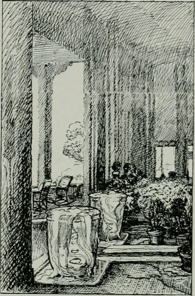 An illustration from American country houses of to-day; an illustrated account of some excellent houses built and gardens planted during the last few years, showing unmistakable influence of the modern trend in ideals architectural, 1915, leaf 411