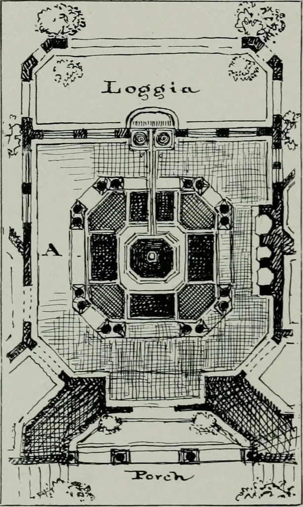 An illustration from American country houses of to-day; an illustrated account of some excellent houses built and gardens planted during the last few years, showing unmistakable influence of the modern trend in ideals architectural, 1915, leaf 415