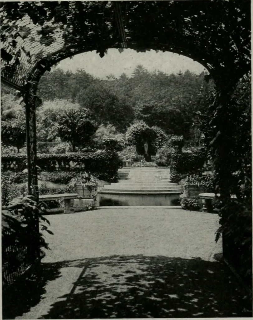 An illustration from American country houses of to-day; an illustrated account of some excellent houses built and gardens planted during the last few years, showing unmistakable influence of the modern trend in ideals architectural, 1915, leaf 418