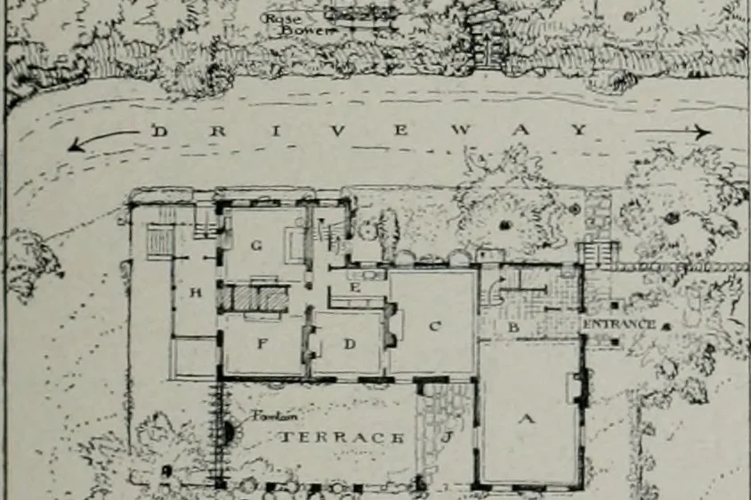An illustration from American country houses of to-day; an illustrated account of some excellent houses built and gardens planted during the last few years, showing unmistakable influence of the modern trend in ideals architectural, 1915, leaf 42