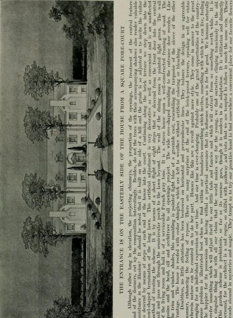 An illustration from American country houses of to-day; an illustrated account of some excellent houses built and gardens planted during the last few years, showing unmistakable influence of the modern trend in ideals architectural, 1915, leaf 68