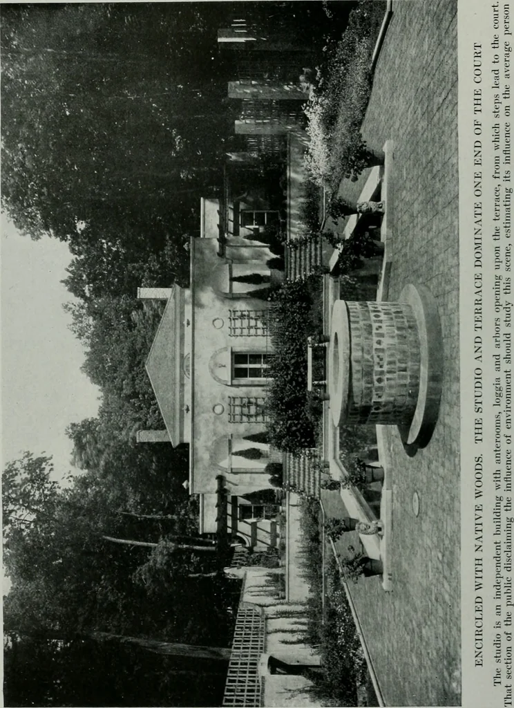 An illustration from American country houses of to-day; an illustrated account of some excellent houses built and gardens planted during the last few years, showing unmistakable influence of the modern trend in ideals architectural, 1915, leaf 71