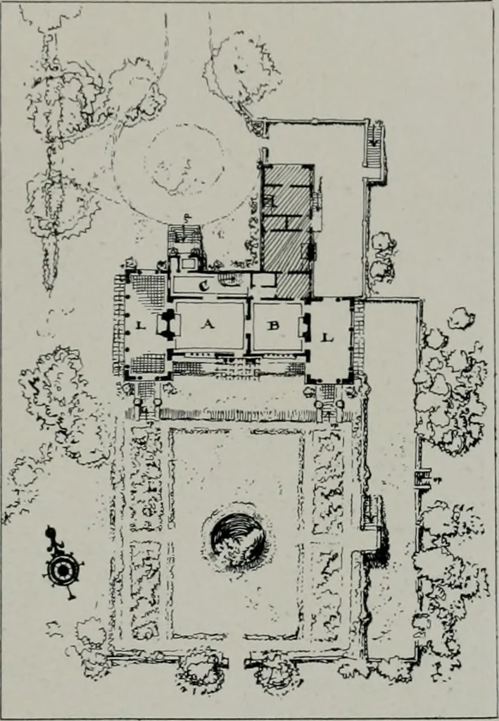An illustration from American country houses of to-day; an illustrated account of some excellent houses built and gardens planted during the last few years, showing unmistakable influence of the modern trend in ideals architectural, 1915, leaf 88