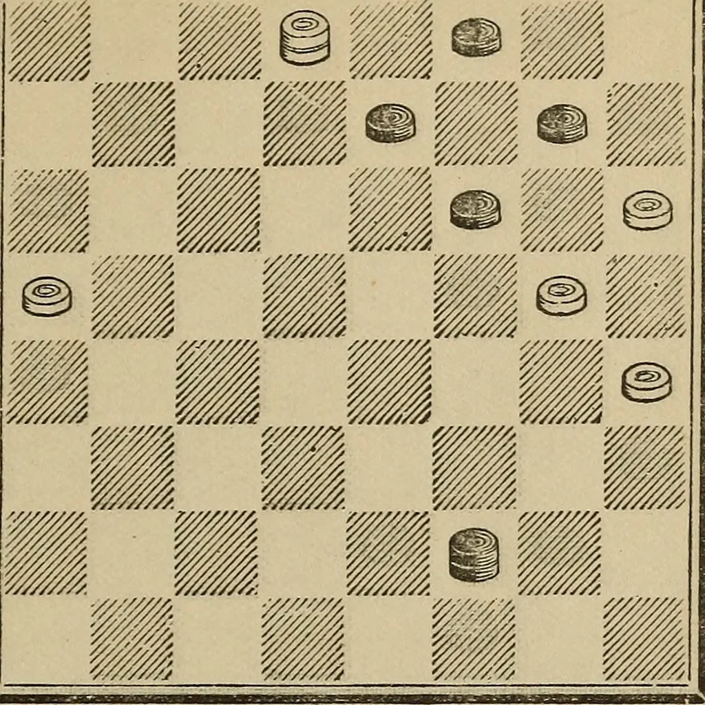 An illustration from The American draught player; or, The theory and practice of the scientific game of checkers;, 1880, leaf 254