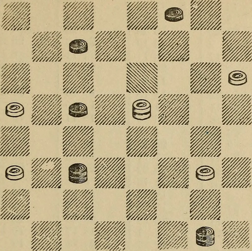 An illustration from The American draught player; or, The theory and practice of the scientific game of checkers;, 1880, leaf 256