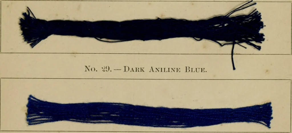 An illustration from The American dyer, (enlarged and revised) : a practical treatise on the coloring of wool, cotton, yarn and cloth, also, calico-printing ... containing seventy samples of wool, cotton yarn, and cloth; sample of black on raw cotton, colored at one operation; embracing, in all, over four hundred recipes, 1878, leaf 618