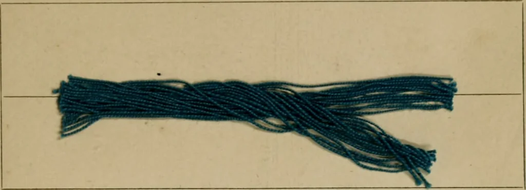 An illustration from The American dyer, (enlarged and revised) : a practical treatise on the coloring of wool, cotton, yarn and cloth, also, calico-printing ... containing seventy samples of wool, cotton yarn, and cloth; sample of black on raw cotton, colored at one operation; embracing, in all, over four hundred recipes, 1878, leaf 622