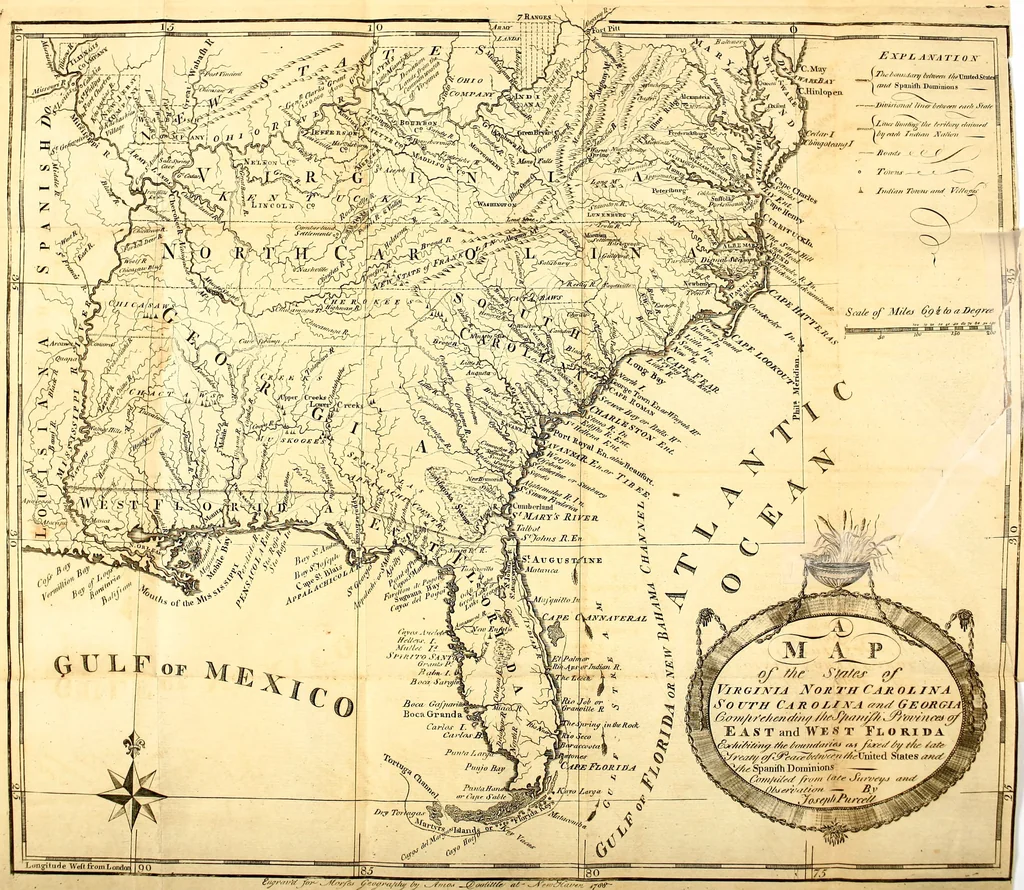 An illustration from The American geography, or, A view of the present situation of the United States of America: containing astronomical geography, geographical definitions, discovery, and general description of America,... particular descriptions of the thirteen United States, and of Kentucky, the western territory and Vermont,... illustrated with two sheet maps,... to which is added, a concise abridgment of the geography of the British, Spanish, French and Dutch Dominions in America, and the West Indies--of Europe, Asia and Africa, 1789, leaf 18