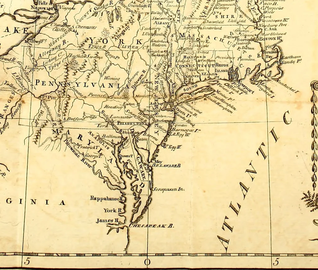 An illustration from The American geography, or, A view of the present situation of the United States of America: containing astronomical geography, geographical definitions, discovery, and general description of America,... particular descriptions of the thirteen United States, and of Kentucky, the western territory and Vermont,... illustrated with two sheet maps,... to which is added, a concise abridgment of the geography of the British, Spanish, French and Dutch Dominions in America, and the West Indies--of Europe, Asia and Africa, 1789, leaf 52