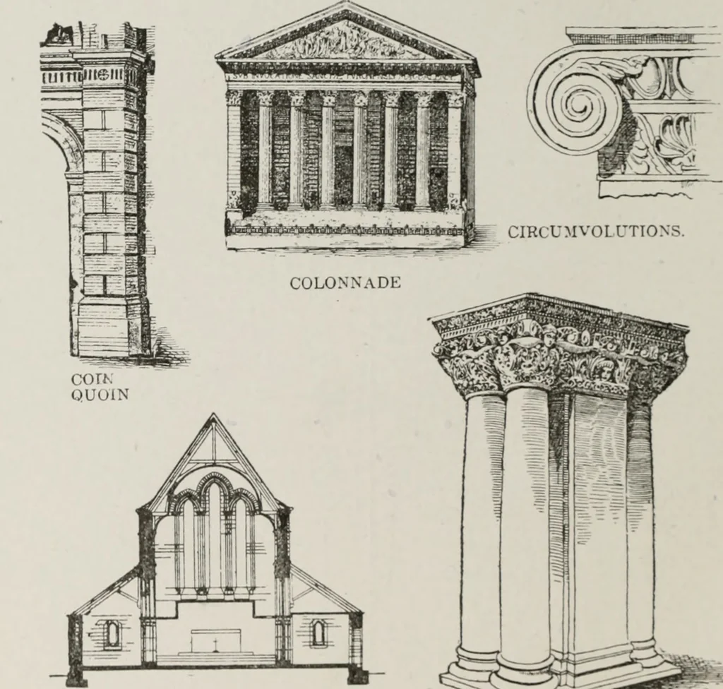 An illustration from The American glossary of architectural terms, being a concise and comprehensive compilation of all terms used in the practice of architecture and the building arts, 1887, leaf 43