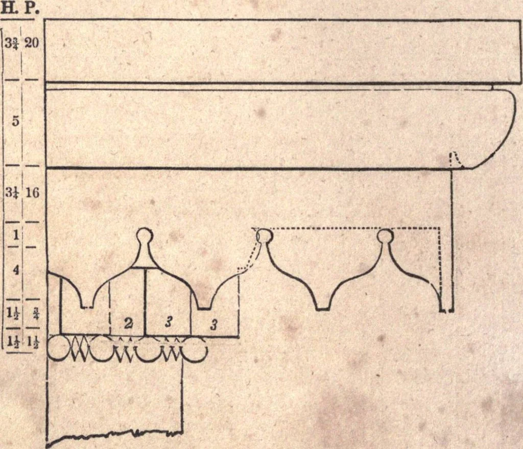An illustration from The American house-carpenter; a treatise upon architecture, cornices and mouldings, framing, doors, windows, and stairs. Together with the most important principles of practical geometry, 1852, leaf 139