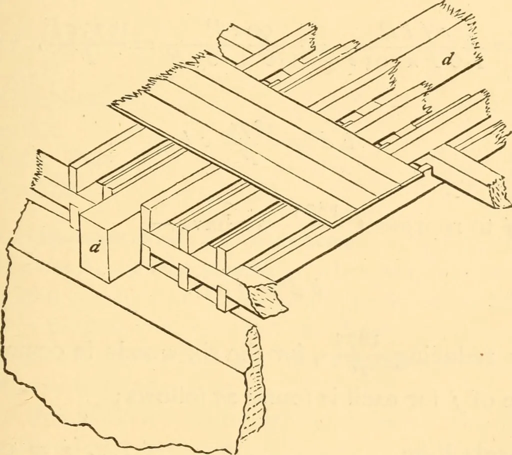 An illustration from The American house carpenter. A treatise on the art of building. Comprising styles of architecture, strength of materials, and the theory and practice of the construction of floors, framed girders, roof trusses, rolled-iron beams, tubular-iron girders, cast-iron girders, stairs, doors, windows, mouldings, and cornices; together with a compend of mathematics. A manual for the practical use of architects, carpenters, stair-builders, and others, 1880, leaf 162