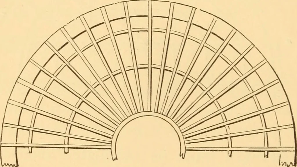 An illustration from The American house carpenter. A treatise on the art of building. Comprising styles of architecture, strength of materials, and the theory and practice of the construction of floors, framed girders, roof trusses, rolled-iron beams, tubular-iron girders, cast-iron girders, stairs, doors, windows, mouldings, and cornices; together with a compend of mathematics. A manual for the practical use of architects, carpenters, stair-builders, and others, 1880, leaf 255