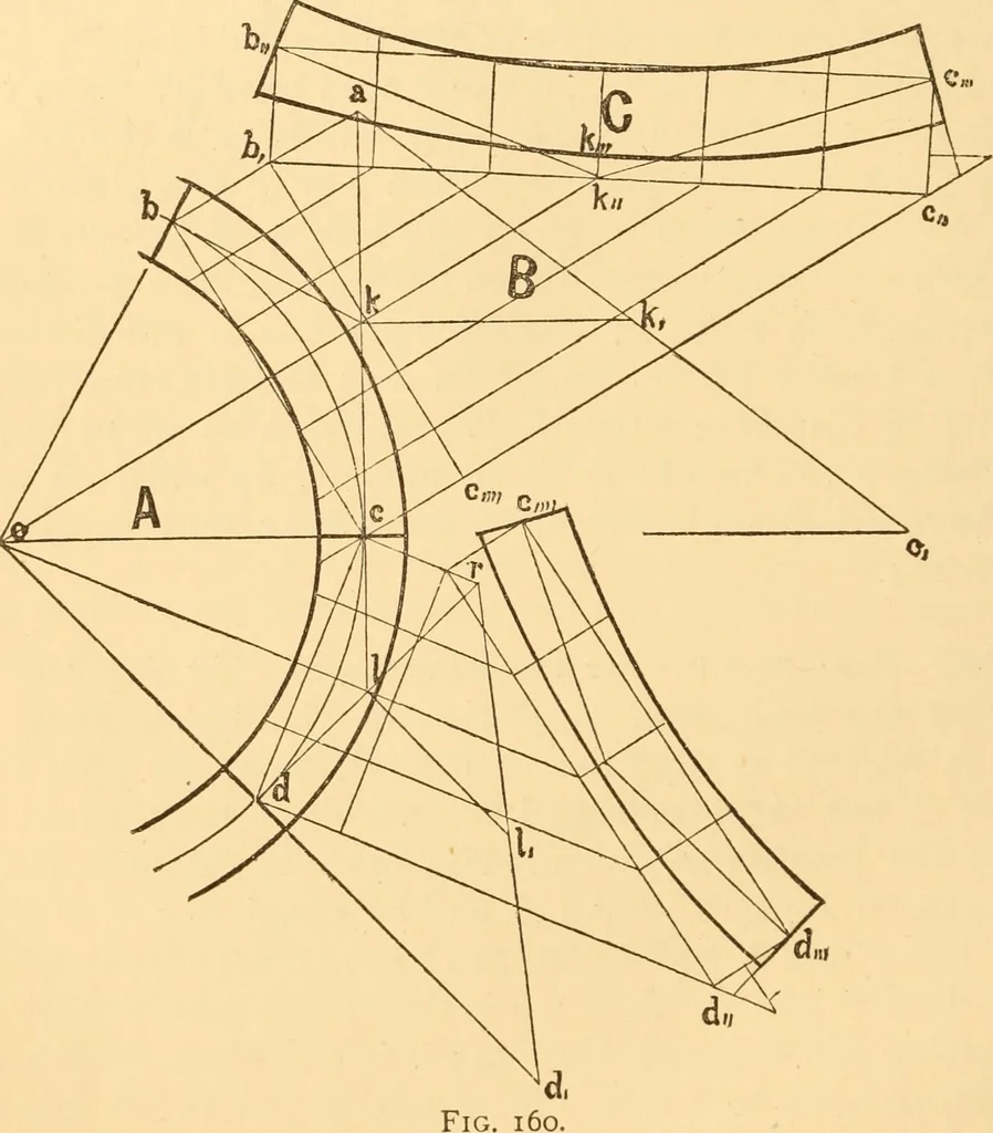 An illustration from The American house carpenter. A treatise on the art of building. Comprising styles of architecture, strength of materials, and the theory and practice of the construction of floors, framed girders, roof trusses, rolled-iron beams, tubular-iron girders, cast-iron girders, stairs, doors, windows, mouldings, and cornices; together with a compend of mathematics. A manual for the practical use of architects, carpenters, stair-builders, and others, 1880, leaf 325
