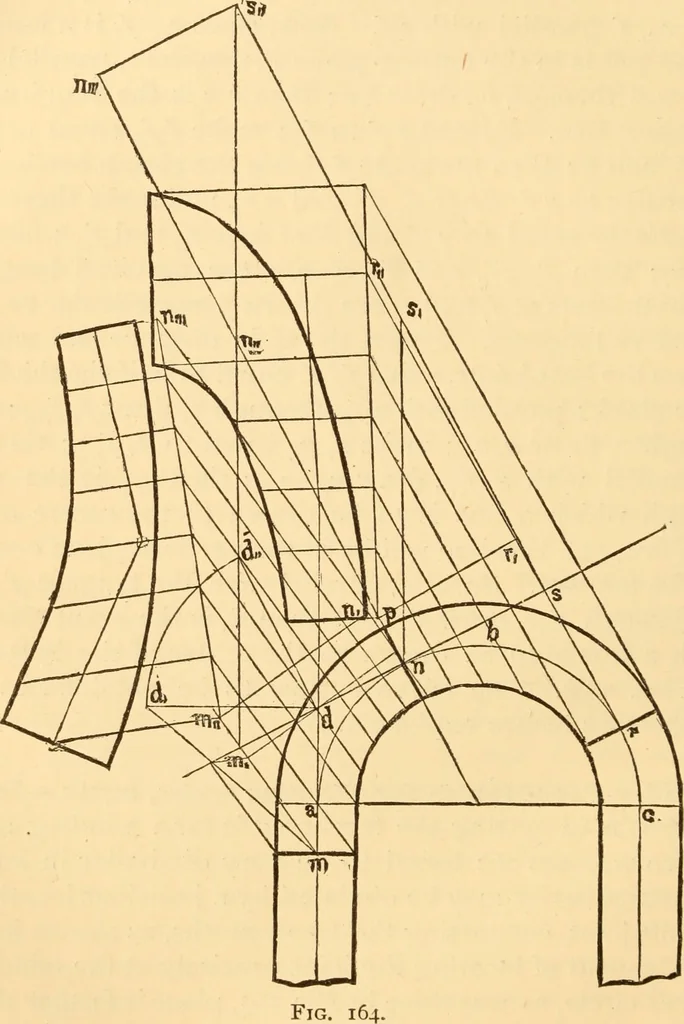 An illustration from The American house carpenter. A treatise on the art of building. Comprising styles of architecture, strength of materials, and the theory and practice of the construction of floors, framed girders, roof trusses, rolled-iron beams, tubular-iron girders, cast-iron girders, stairs, doors, windows, mouldings, and cornices; together with a compend of mathematics. A manual for the practical use of architects, carpenters, stair-builders, and others, 1880, leaf 333