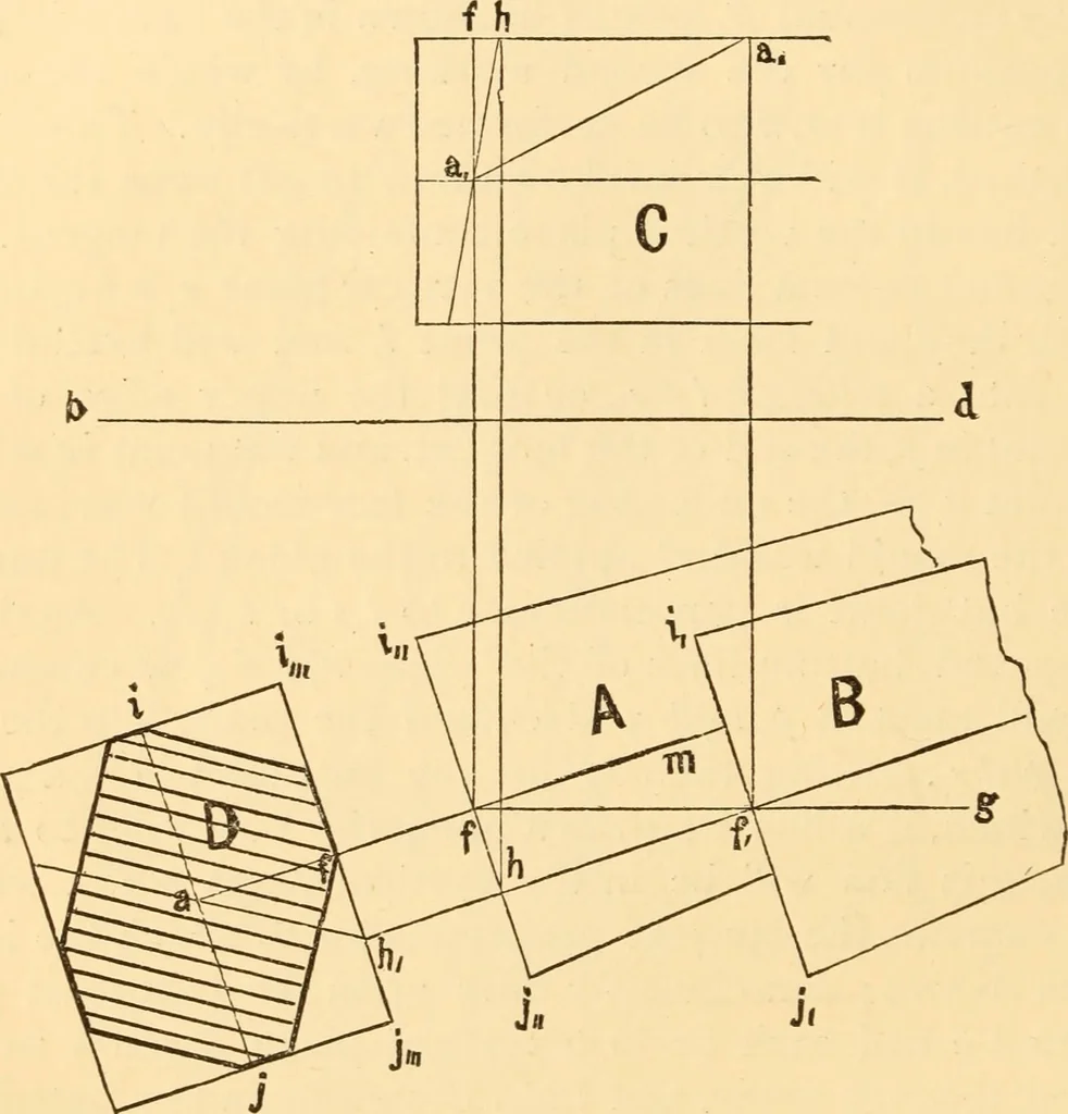 An illustration from The American house carpenter. A treatise on the art of building. Comprising styles of architecture, strength of materials, and the theory and practice of the construction of floors, framed girders, roof trusses, rolled-iron beams, tubular-iron girders, cast-iron girders, stairs, doors, windows, mouldings, and cornices; together with a compend of mathematics. A manual for the practical use of architects, carpenters, stair-builders, and others, 1880, leaf 339