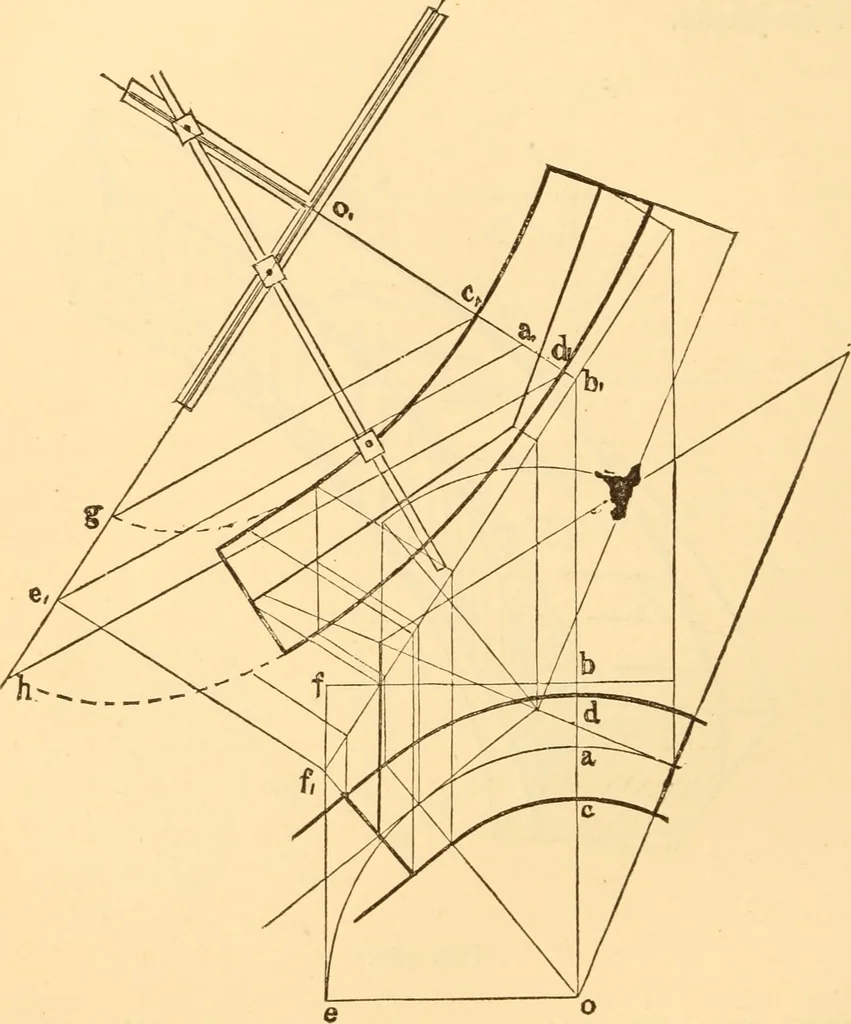 An illustration from The American house carpenter. A treatise on the art of building. Comprising styles of architecture, strength of materials, and the theory and practice of the construction of floors, framed girders, roof trusses, rolled-iron beams, tubular-iron girders, cast-iron girders, stairs, doors, windows, mouldings, and cornices; together with a compend of mathematics. A manual for the practical use of architects, carpenters, stair-builders, and others, 1880, leaf 341