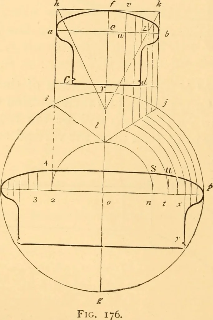 An illustration from The American house carpenter. A treatise on the art of building. Comprising styles of architecture, strength of materials, and the theory and practice of the construction of floors, framed girders, roof trusses, rolled-iron beams, tubular-iron girders, cast-iron girders, stairs, doors, windows, mouldings, and cornices; together with a compend of mathematics. A manual for the practical use of architects, carpenters, stair-builders, and others, 1880, leaf 351