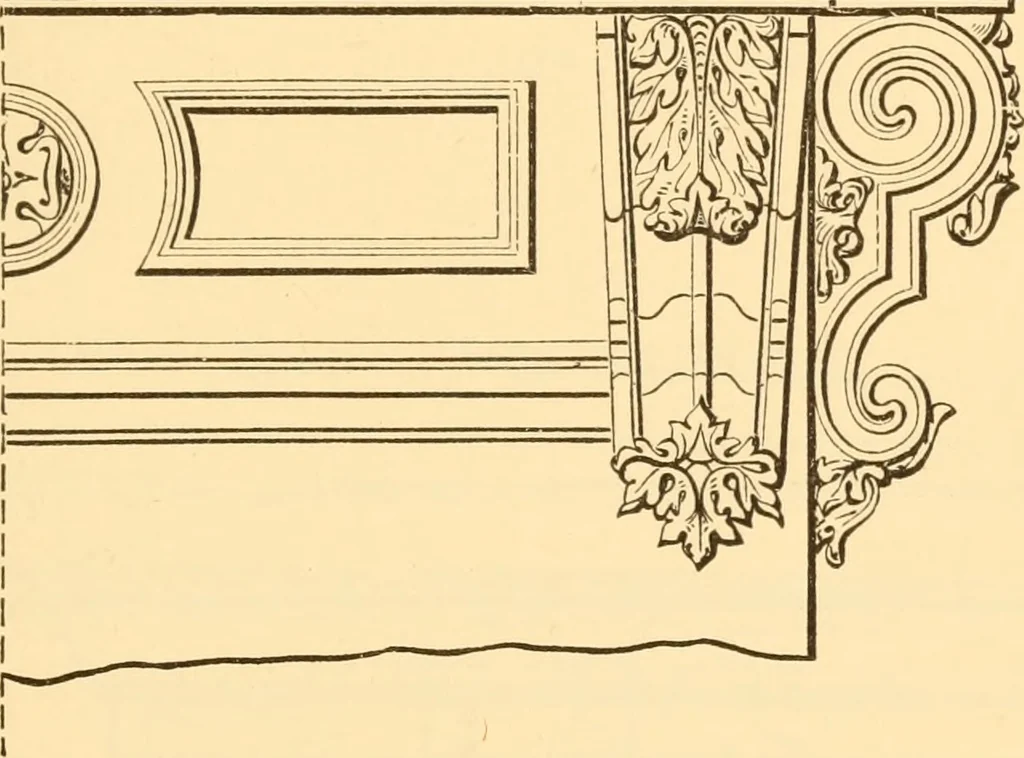 An illustration from The American house carpenter. A treatise on the art of building. Comprising styles of architecture, strength of materials, and the theory and practice of the construction of floors, framed girders, roof trusses, rolled-iron beams, tubular-iron girders, cast-iron girders, stairs, doors, windows, mouldings, and cornices; together with a compend of mathematics. A manual for the practical use of architects, carpenters, stair-builders, and others, 1880, leaf 378