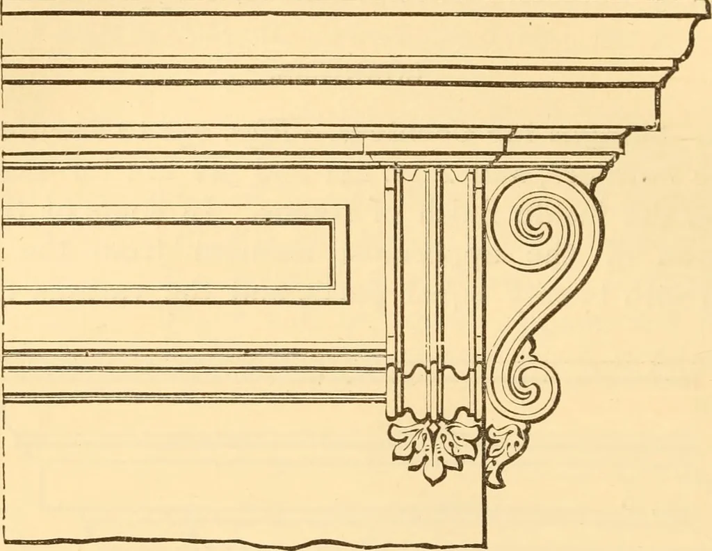 An illustration from The American house carpenter. A treatise on the art of building. Comprising styles of architecture, strength of materials, and the theory and practice of the construction of floors, framed girders, roof trusses, rolled-iron beams, tubular-iron girders, cast-iron girders, stairs, doors, windows, mouldings, and cornices; together with a compend of mathematics. A manual for the practical use of architects, carpenters, stair-builders, and others, 1880, leaf 379