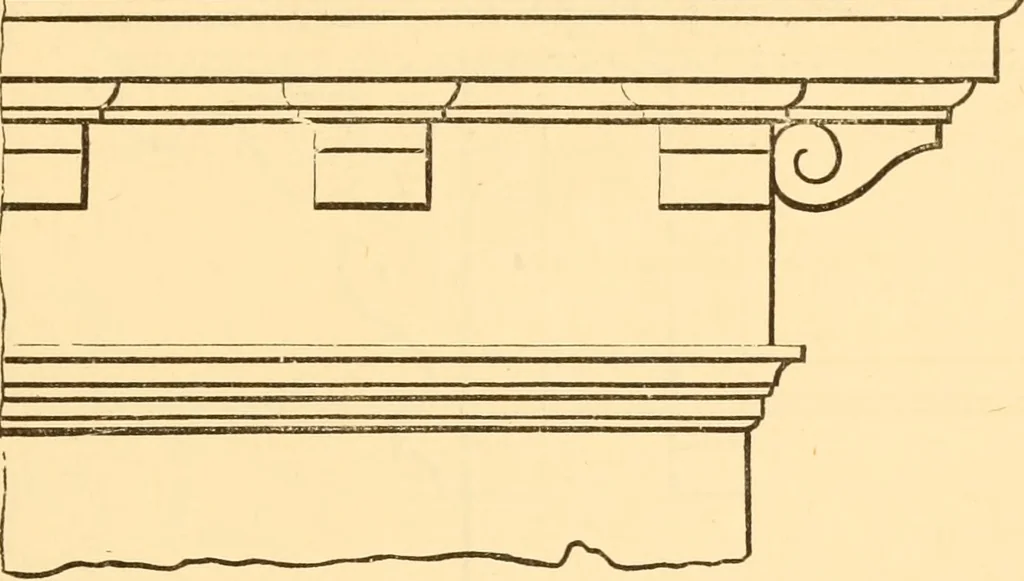 An illustration from The American house carpenter. A treatise on the art of building. Comprising styles of architecture, strength of materials, and the theory and practice of the construction of floors, framed girders, roof trusses, rolled-iron beams, tubular-iron girders, cast-iron girders, stairs, doors, windows, mouldings, and cornices; together with a compend of mathematics. A manual for the practical use of architects, carpenters, stair-builders, and others, 1880, leaf 380