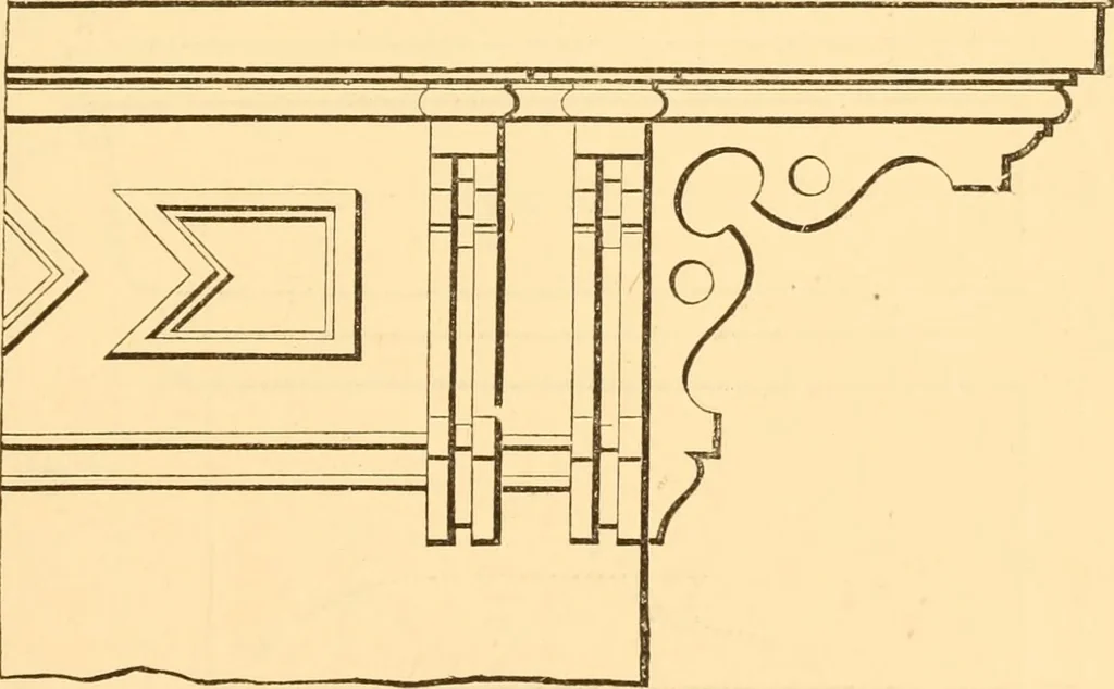 An illustration from The American house carpenter. A treatise on the art of building. Comprising styles of architecture, strength of materials, and the theory and practice of the construction of floors, framed girders, roof trusses, rolled-iron beams, tubular-iron girders, cast-iron girders, stairs, doors, windows, mouldings, and cornices; together with a compend of mathematics. A manual for the practical use of architects, carpenters, stair-builders, and others, 1880, leaf 380