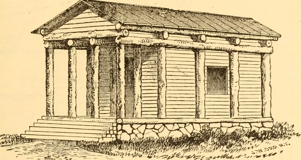 An illustration from The American house carpenter. A treatise on the art of building. Comprising styles of architecture, strength of materials, and the theory and practice of the construction of floors, framed girders, roof trusses, rolled-iron beams, tubular-iron girders, cast-iron girders, stairs, doors, windows, mouldings, and cornices; together with a compend of mathematics. A manual for the practical use of architects, carpenters, stair-builders, and others, 1880, leaf 44