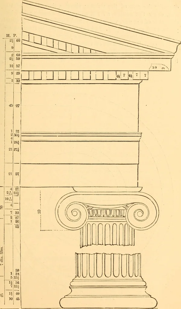An illustration from The American house carpenter. A treatise on the art of building. Comprising styles of architecture, strength of materials, and the theory and practice of the construction of floors, framed girders, roof trusses, rolled-iron beams, tubular-iron girders, cast-iron girders, stairs, doors, windows, mouldings, and cornices; together with a compend of mathematics. A manual for the practical use of architects, carpenters, stair-builders, and others, 1880, leaf 48