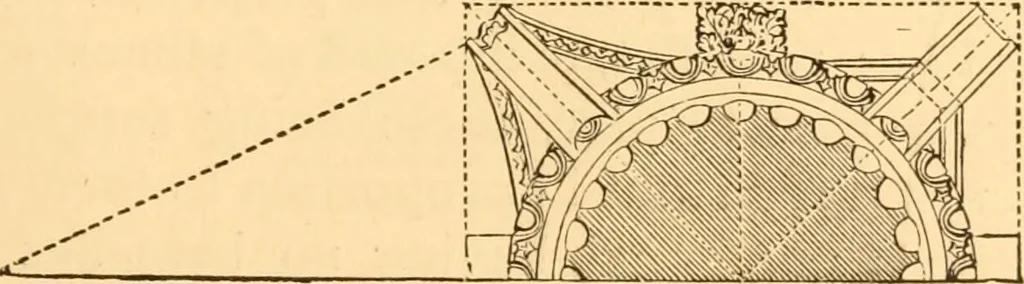 An illustration from The American house carpenter. A treatise on the art of building. Comprising styles of architecture, strength of materials, and the theory and practice of the construction of floors, framed girders, roof trusses, rolled-iron beams, tubular-iron girders, cast-iron girders, stairs, doors, windows, mouldings, and cornices; together with a compend of mathematics. A manual for the practical use of architects, carpenters, stair-builders, and others, 1880, leaf 58