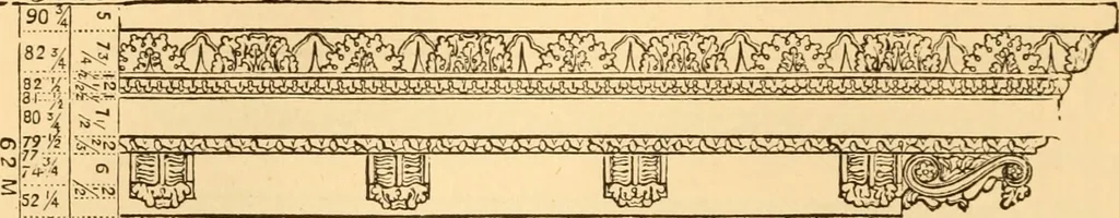 An illustration from The American house carpenter. A treatise on the art of building. Comprising styles of architecture, strength of materials, and the theory and practice of the construction of floors, framed girders, roof trusses, rolled-iron beams, tubular-iron girders, cast-iron girders, stairs, doors, windows, mouldings, and cornices; together with a compend of mathematics. A manual for the practical use of architects, carpenters, stair-builders, and others, 1880, leaf 61