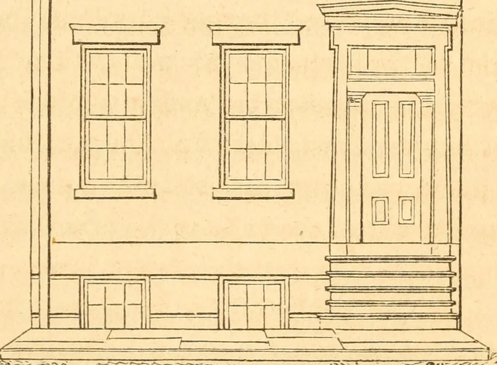 An illustration from The American house carpenter: a treatise upon architecture, cornices and mouldings, framing, doors, windows and stairs. Together with the most important principles of practical geometry, 1852, leaf 112