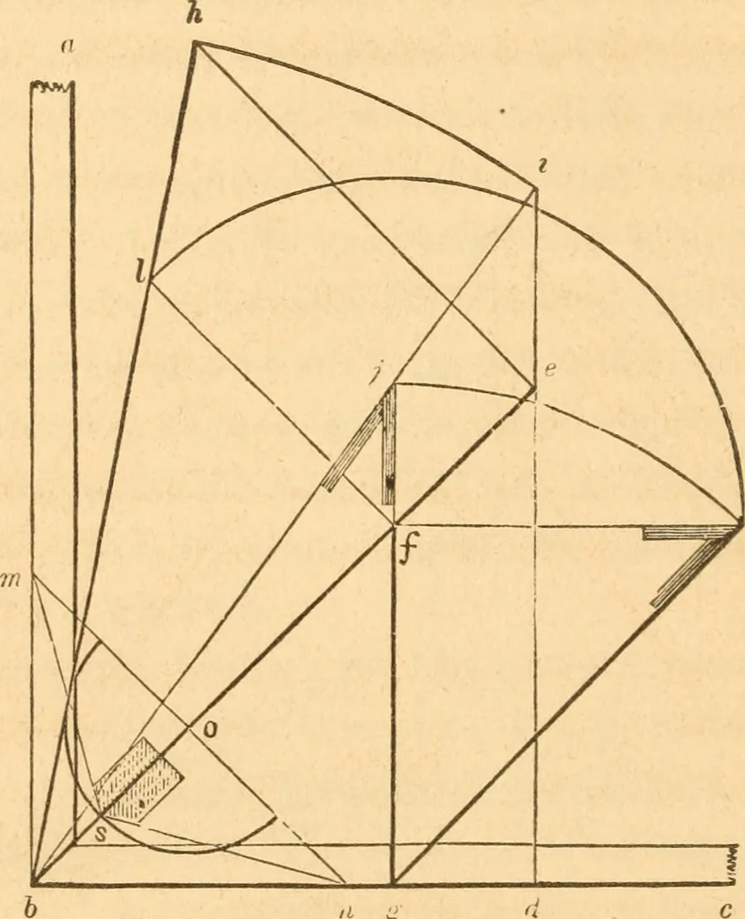 An illustration from The American house carpenter: a treatise upon architecture, cornices and mouldings, framing, doors, windows and stairs. Together with the most important principles of practical geometry, 1852, leaf 185
