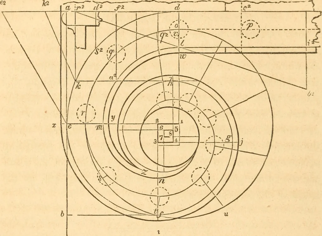 An illustration from The American house carpenter: a treatise upon architecture, cornices and mouldings, framing, doors, windows and stairs. Together with the most important principles of practical geometry, 1852, leaf 267