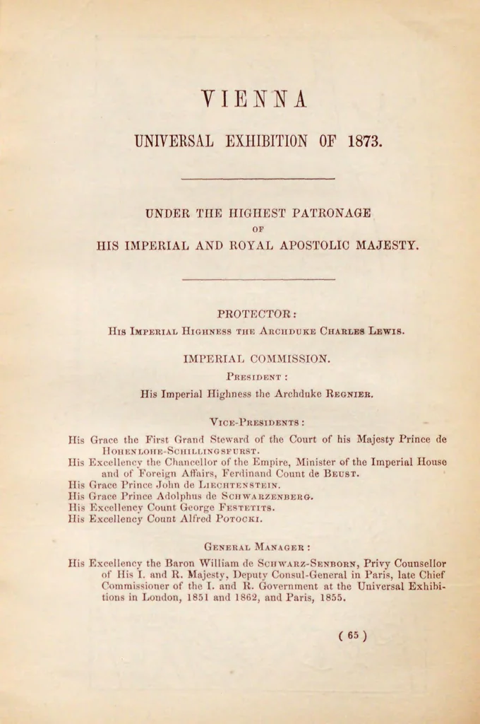 An illustration from The American's hand-book to Vienna and the exhibition : comprising all necessary information in regard to routes, expenses, hotels, boarding-houses, postage, moneys, railway fares, steamers, cabs, legations, &c., with time tables, maps, &c, 1873, leaf 73