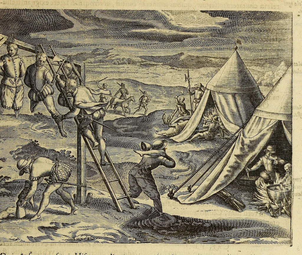 An illustration from America pars VII. : Vera et iucunda descriptio praeciparum quarundam Indiae Occidentalis regionem & insularum, quae quidem nullis ante haec, tempora visae cognitaeque,, 1625, leaf 13