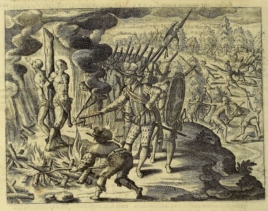 An illustration from America pars VII. : Vera et iucunda descriptio praeciparum quarundam Indiae Occidentalis regionem & insularum, quae quidem nullis ante haec, tempora visae cognitaeque,, 1625, leaf 20