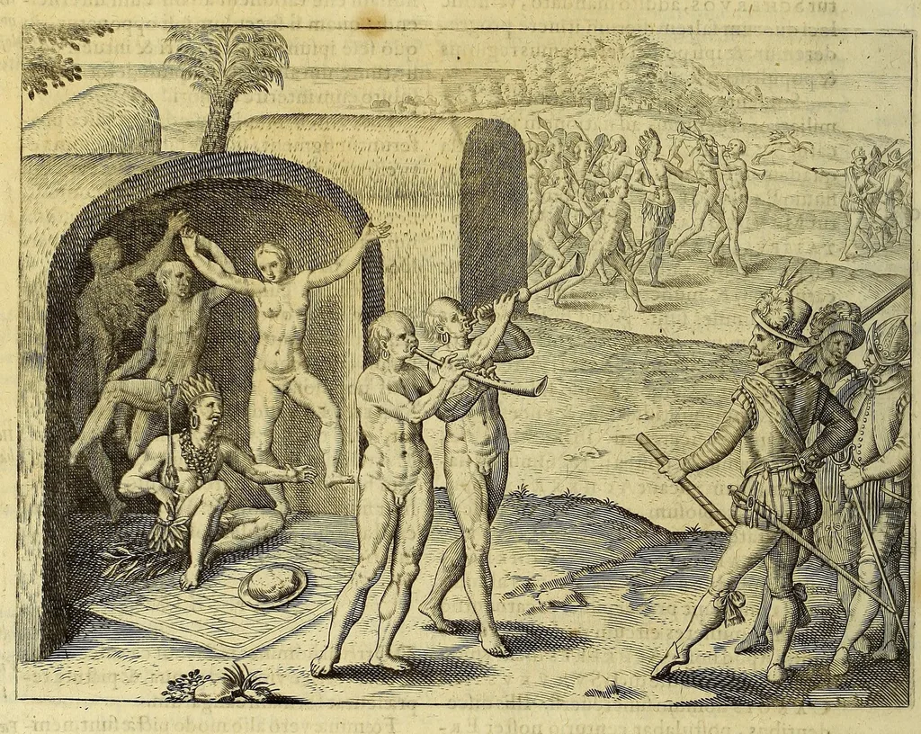 An illustration from America pars VII. : Vera et iucunda descriptio praeciparum quarundam Indiae Occidentalis regionem & insularum, quae quidem nullis ante haec, tempora visae cognitaeque,, 1625, leaf 26