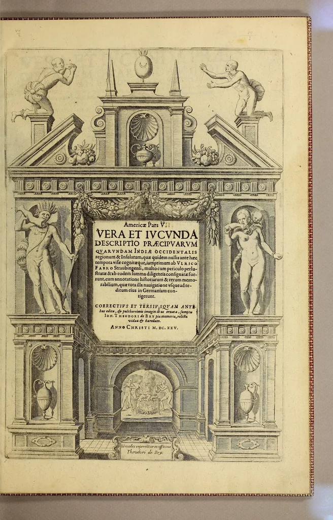An illustration from America pars VII. : Vera et iucunda descriptio praeciparum quarundam Indiae Occidentalis regionem & insularum, quae quidem nullis ante haec, tempora visae cognitaeque,, 1625, leaf 7
