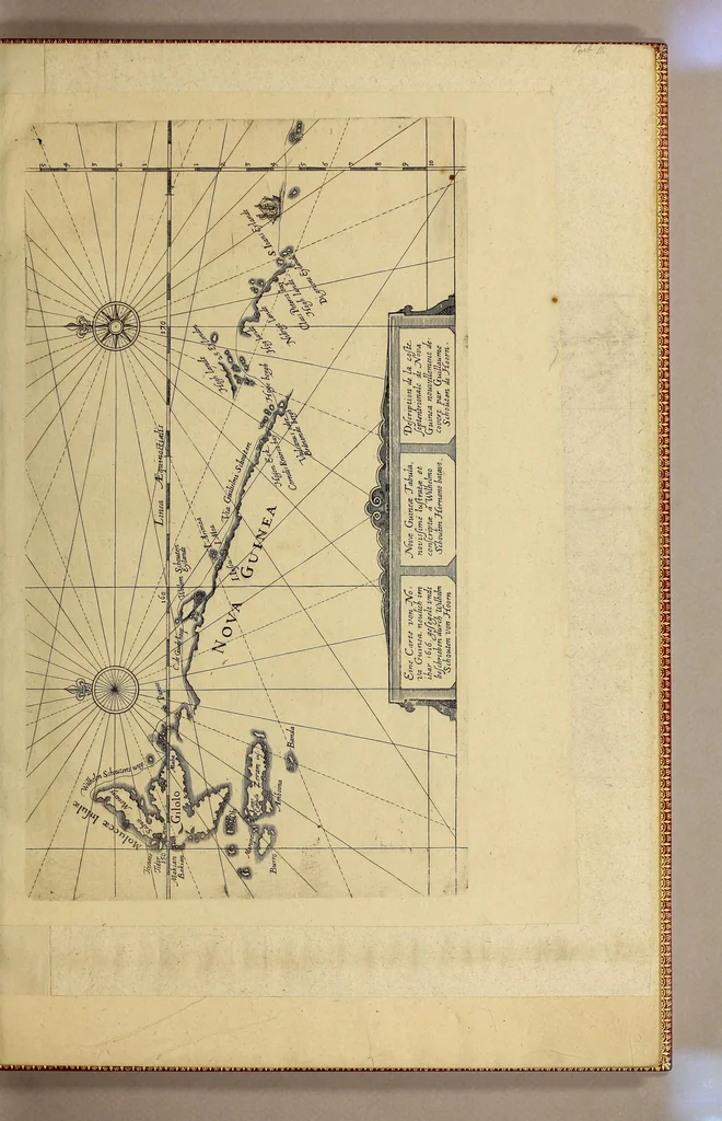 An illustration from America pars vndecima: : seu Descriptio admirandi itineris a Guillielmo Schouten Hollando peracti: qua ratione in meridionali plaga freti Magellanici novum hactenuśque incognitum in mare Australe transitum patefecerit: quas item terras, insulas, gentes, reśque mirabiles in dicto Australi Oceano obvias habuerit., 1619, leaf 11