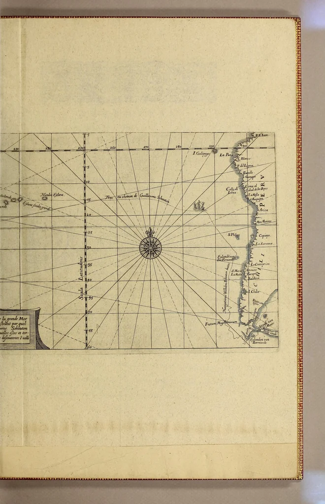 An illustration from America pars vndecima: : seu Descriptio admirandi itineris a Guillielmo Schouten Hollando peracti: qua ratione in meridionali plaga freti Magellanici novum hactenuśque incognitum in mare Australe transitum patefecerit: quas item terras, insulas, gentes, reśque mirabiles in dicto Australi Oceano obvias habuerit., 1619, leaf 15