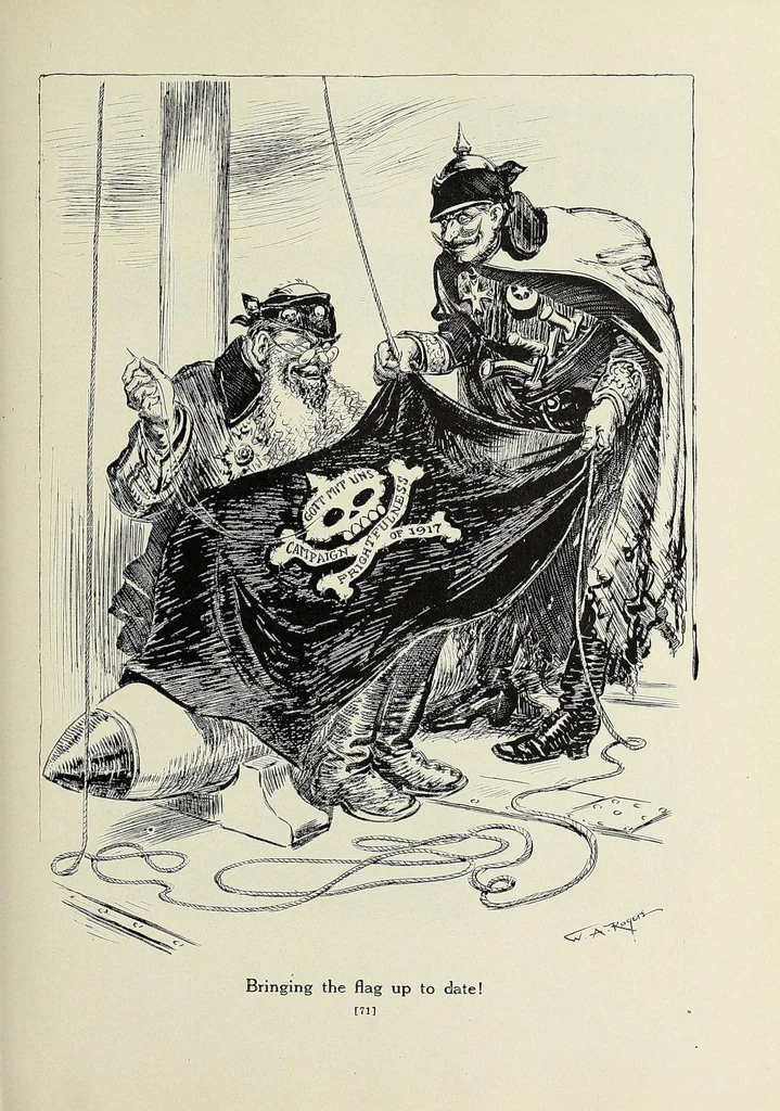 An illustration from America's black and white book; one hundred pictured reasons why we are at war, 1917, leaf 153