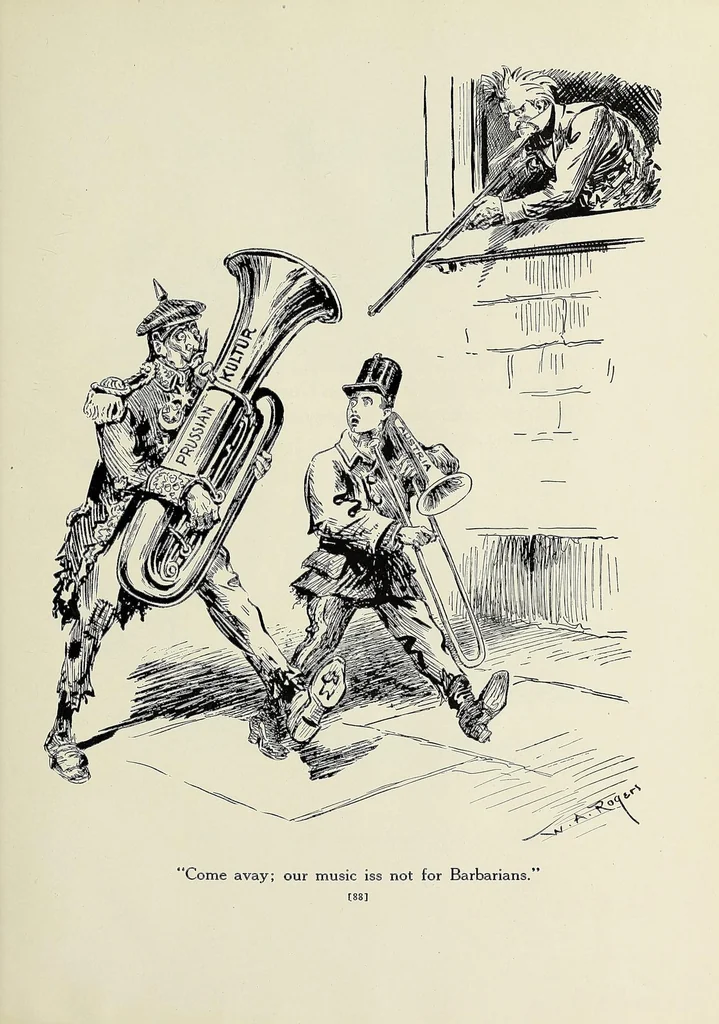 An illustration from America's black and white book; one hundred pictured reasons why we are at war, 1917, leaf 187