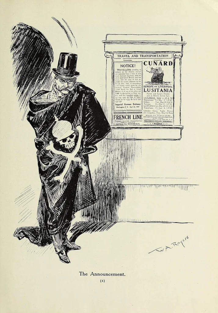 An illustration from America's black and white book; one hundred pictured reasons why we are at war, 1917, leaf 19